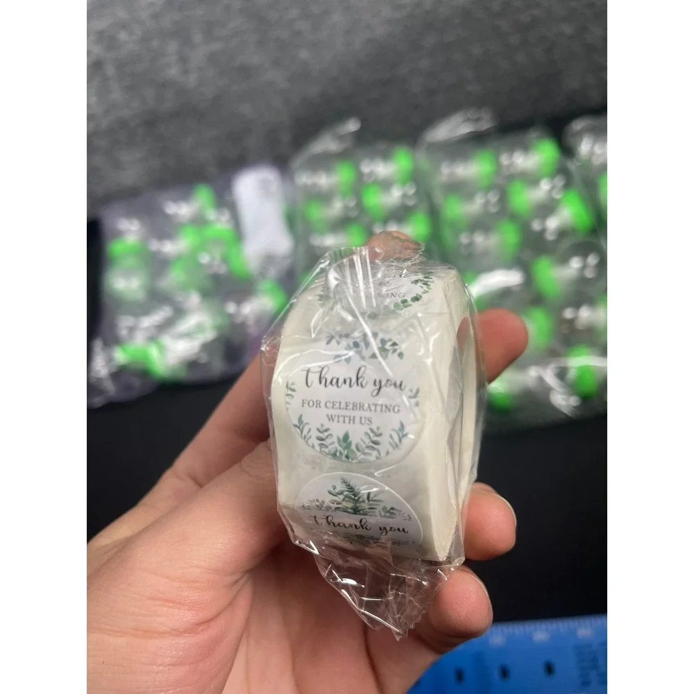 48 Piece Mini Baby Bottle Favors Clear Lime Green with Thank You Stickers‎ Set